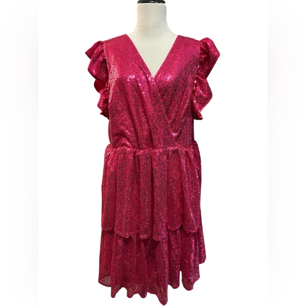 Sparkling Sequins Pink Ruffle Dress
